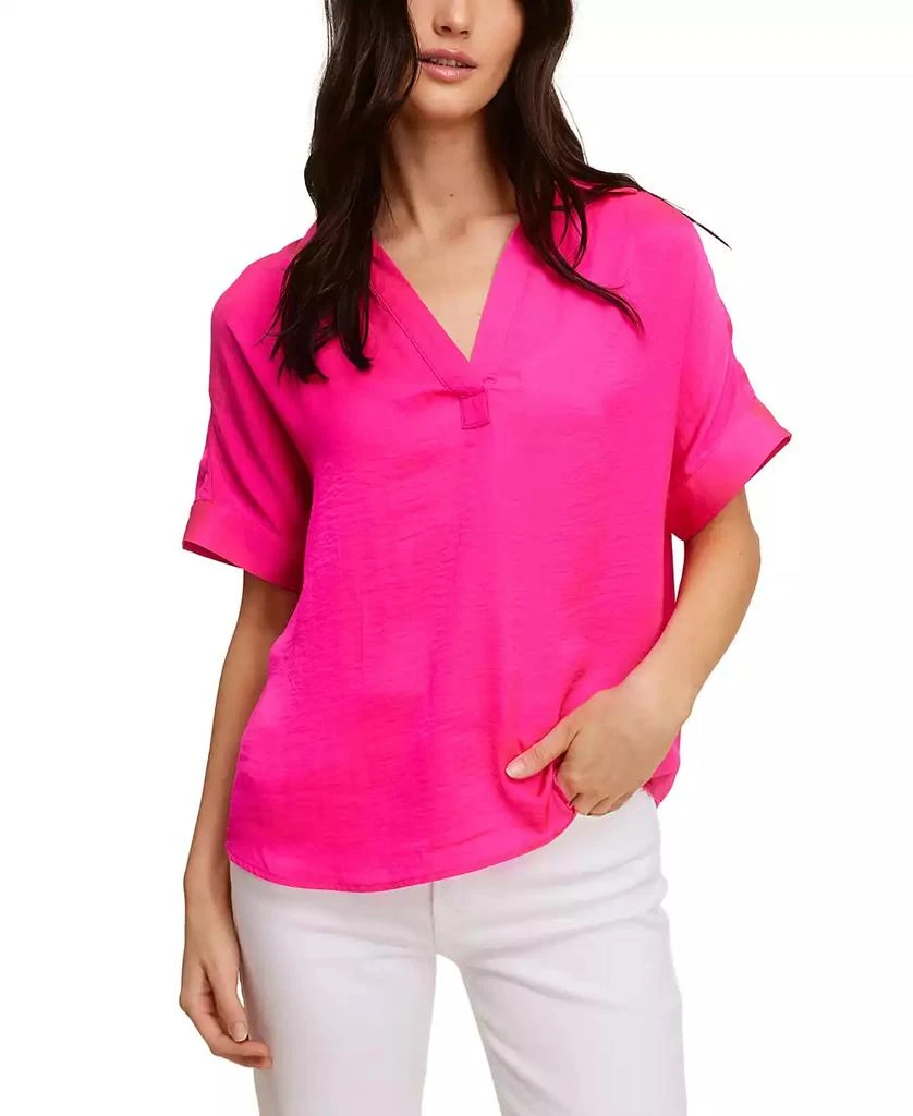 John Paul Richard Solid Washer Woven Split Neck Top 1