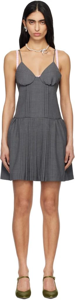 Shushu/Tong Gray Tuck Detail Bustier Slip Minidress