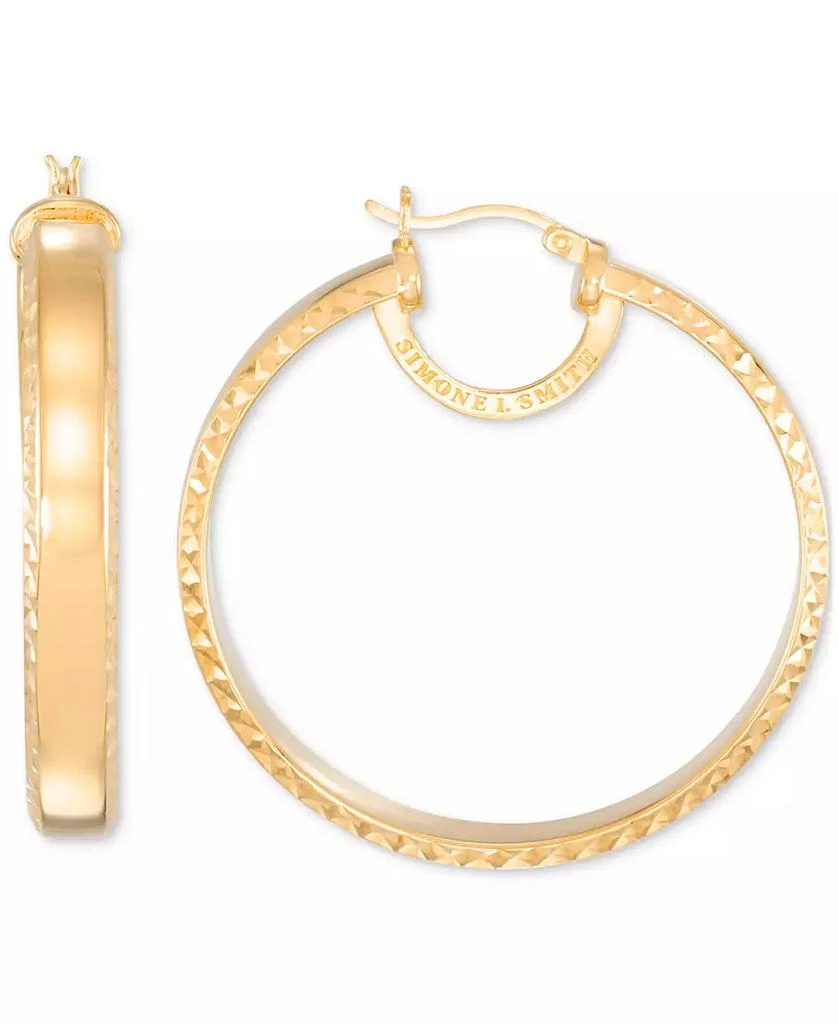 Simone I. Smith Polished Textured Hoop Earrings in 18k Yellow Gold Over Sterling Silver (45mm) 1
