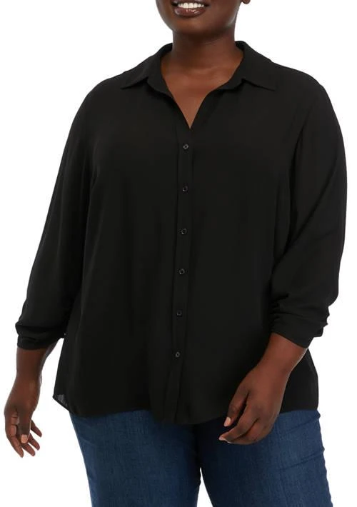 Tahari Tahari Plus Size 3 4 Sleeve Button Down Blouse 1