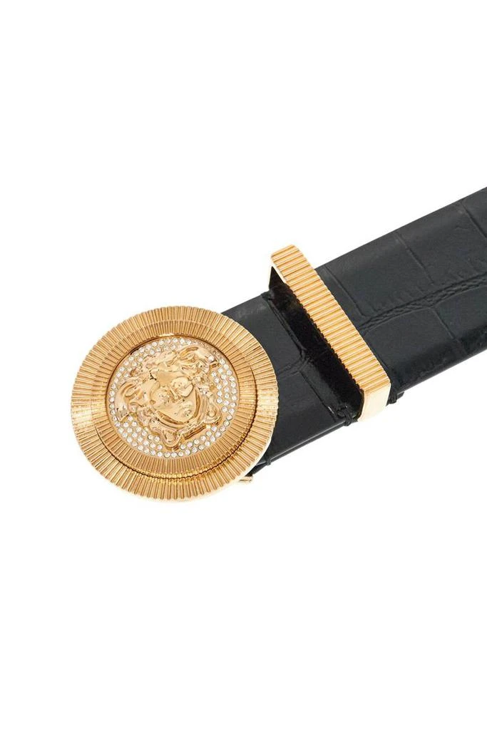 Versace black embossed crocodile calfskin belt with rhinestones 40mm 3