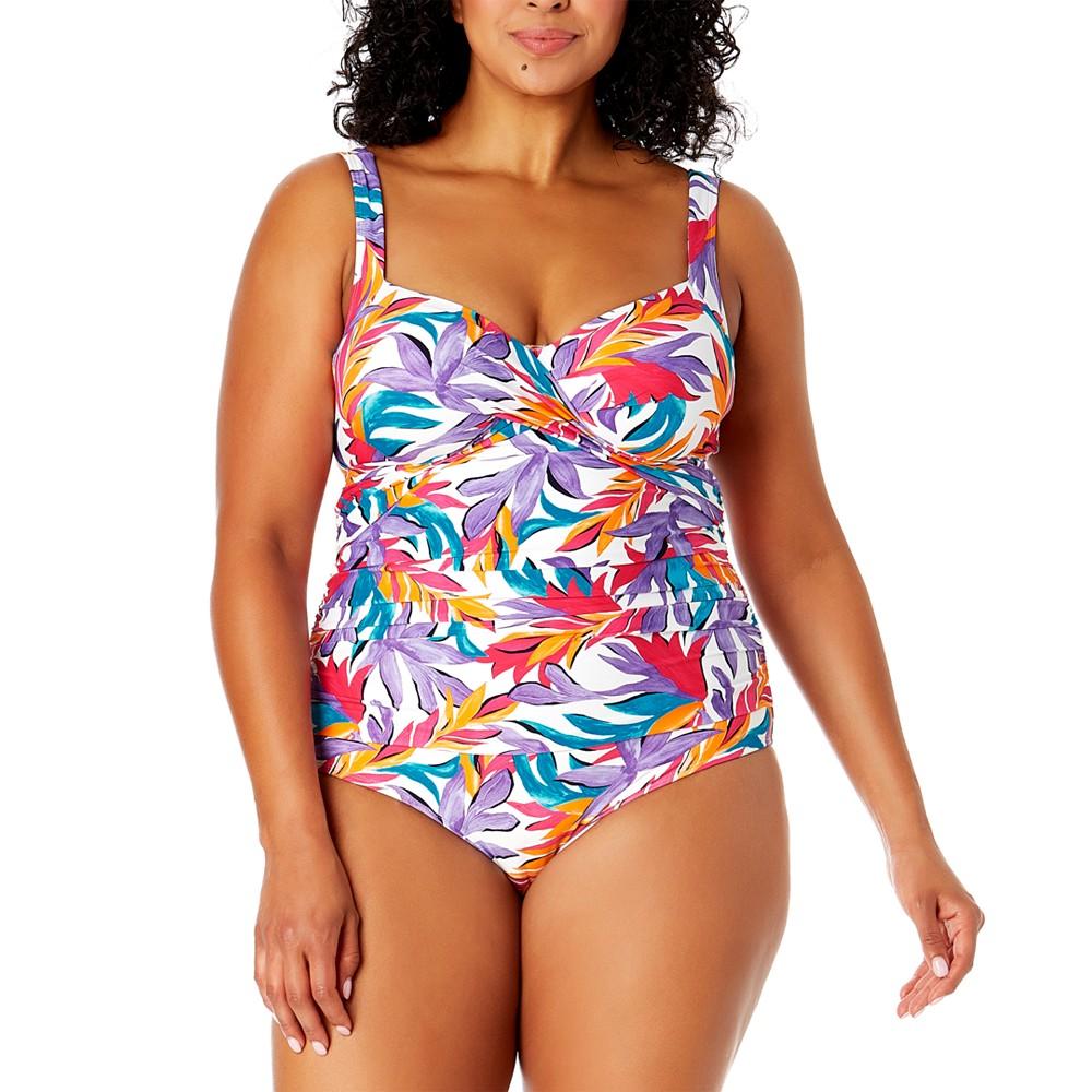 Anne Cole Plus Size Printed Shirred One-Piece Swimsuit