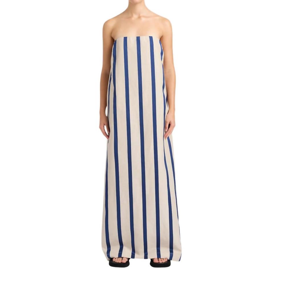 Bondi Born Maine Strapless Striped Maxi Dress In Navy/white