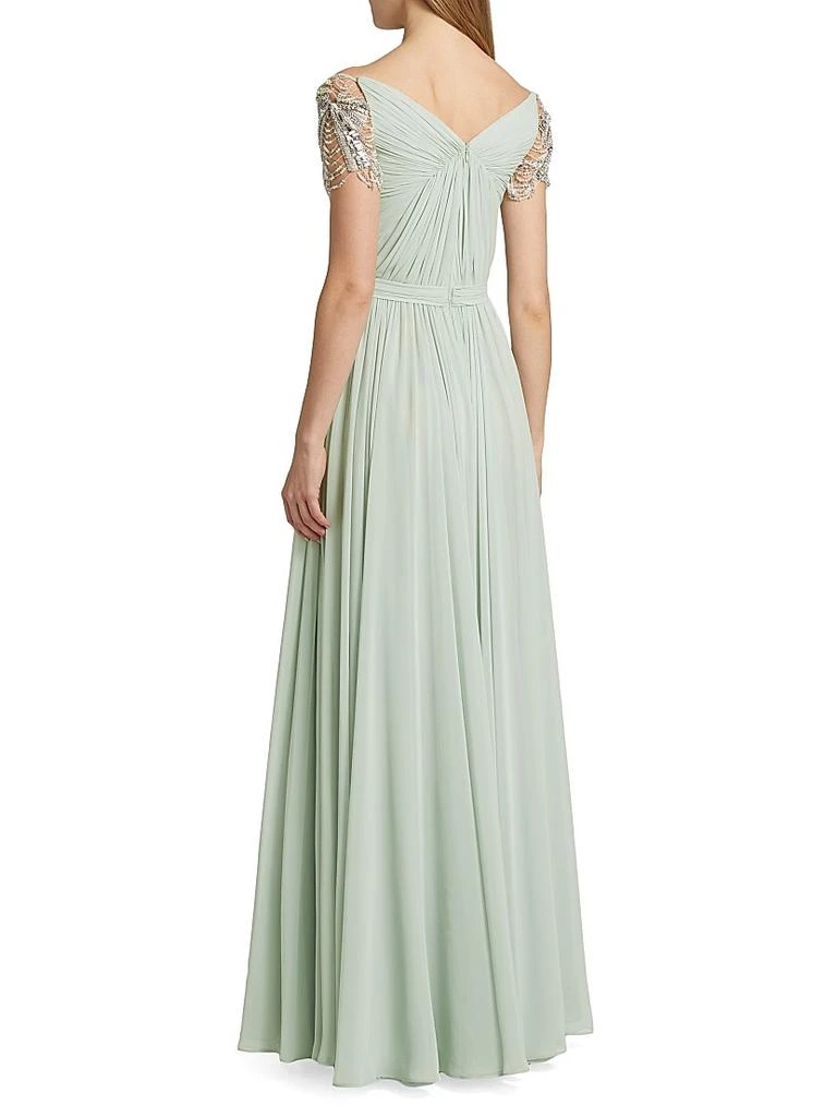 REEM ACRA Chiffon Embellished Pleated Gown 5