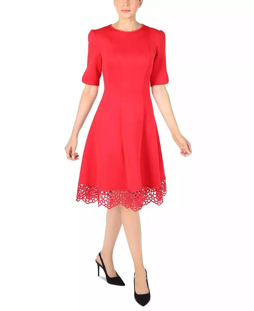 Donna Ricco Donna Rico Women's Elbow-Sleeve Lace-Hem Knit Dress 1