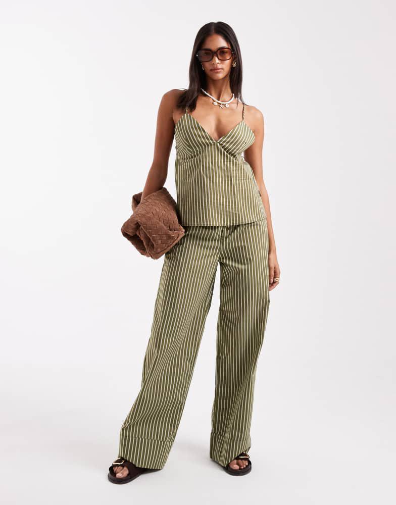 Pull&Bear Pull&Bear striped co-ord trouser in green