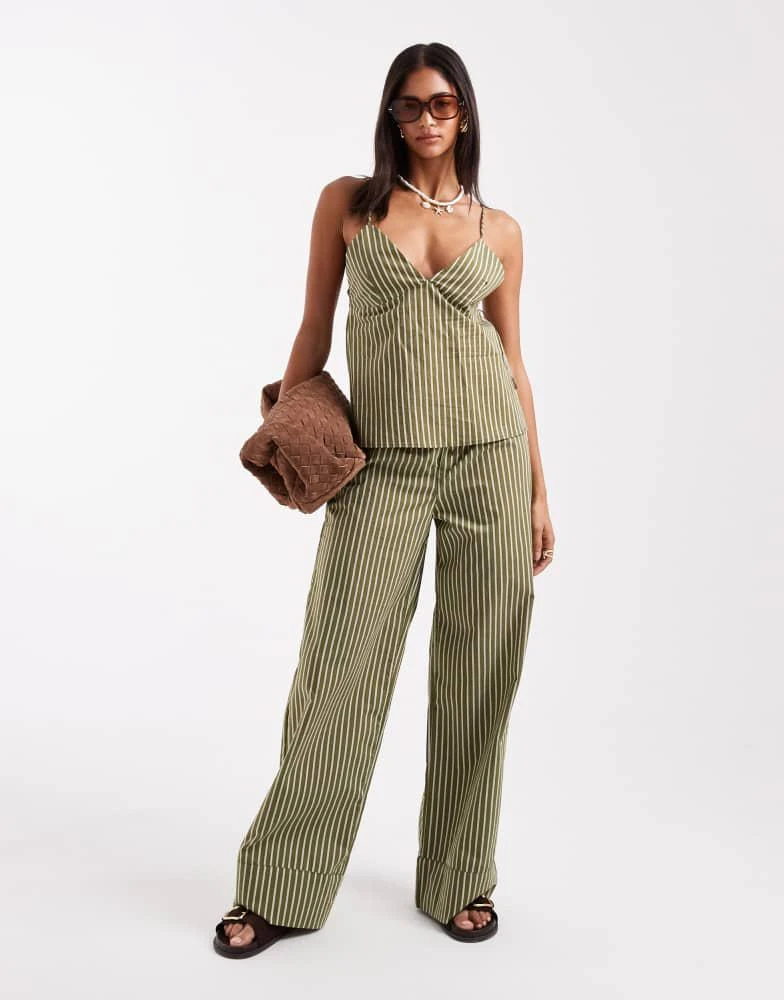 Pull&Bear Pull&Bear striped co-ord trouser in green 1