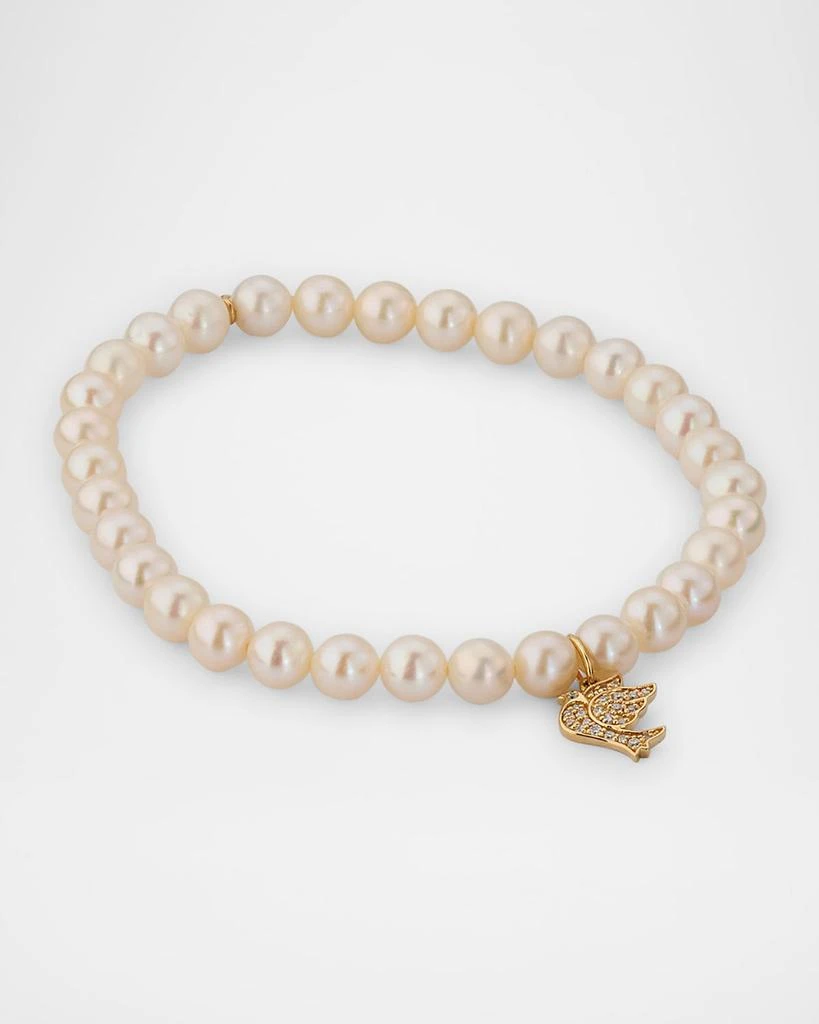 Sydney Evan Small Pave Dove and Freshwater Pearl Bead Bracelet 4