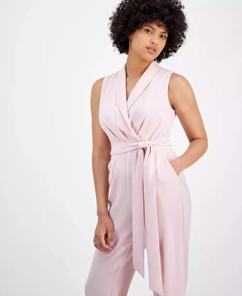 Bar III Women's Shawl-Collar Belted Straight-Leg Jumpsuit, Exclusively at Macy's 2