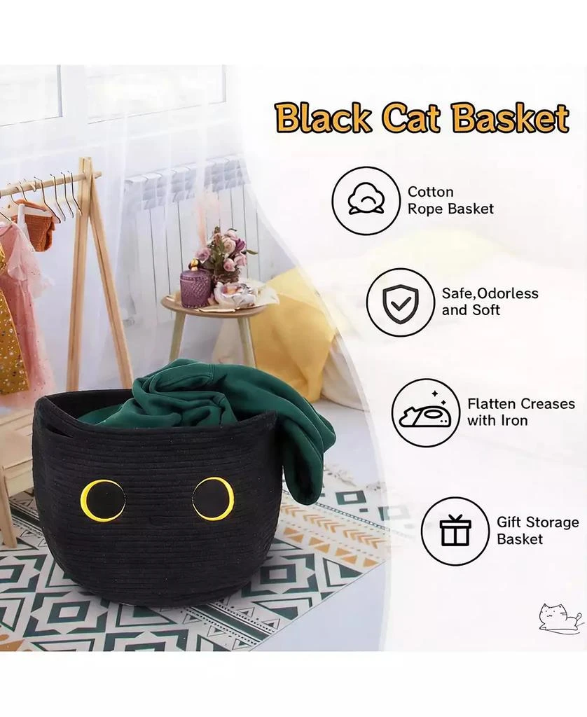 YIGII Cotton Rope Basket with Black Cat Design - Multi-Use Storage for Home, Office, Nursery 4