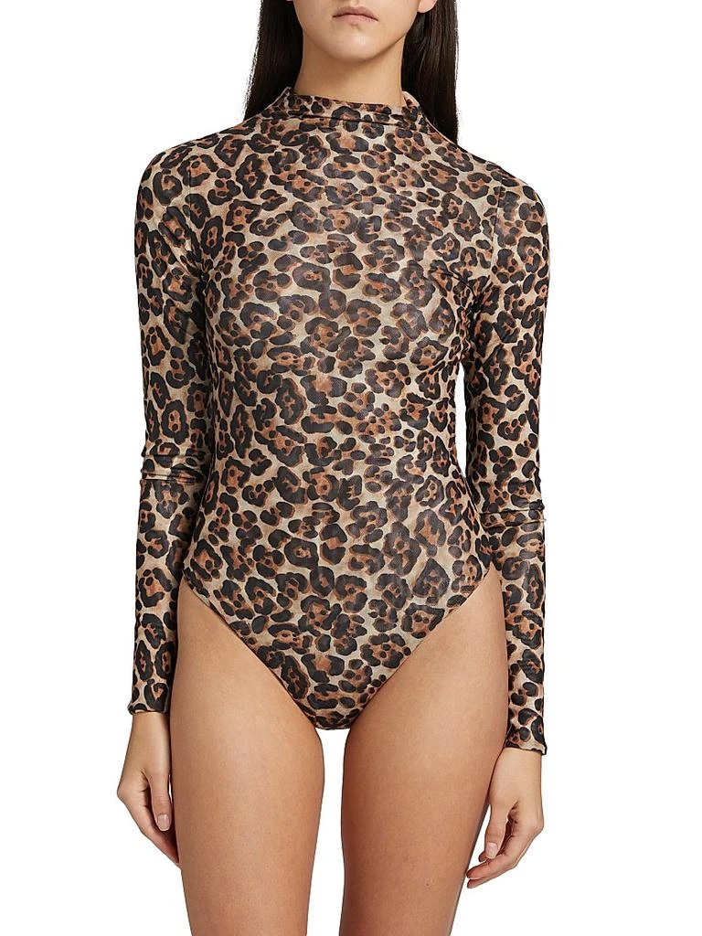 Ronny Kobo Vittoria Leopard Mock Turtleneck Bodysuit 6