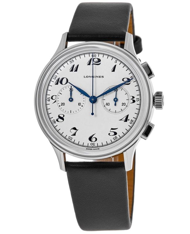 Longines Longines Heritage Chronograph Automatic Silver Dial Black Leather Strap Men
s Watch L2.827.4.73.0