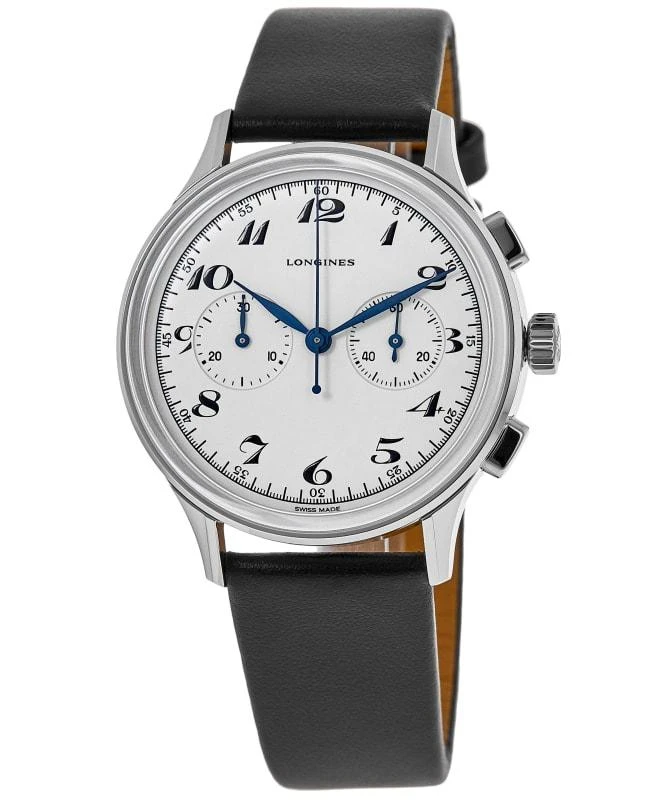 Longines Longines Heritage Chronograph Automatic Silver Dial Black Leather Strap Men
s Watch L2.827.4.73.0 1