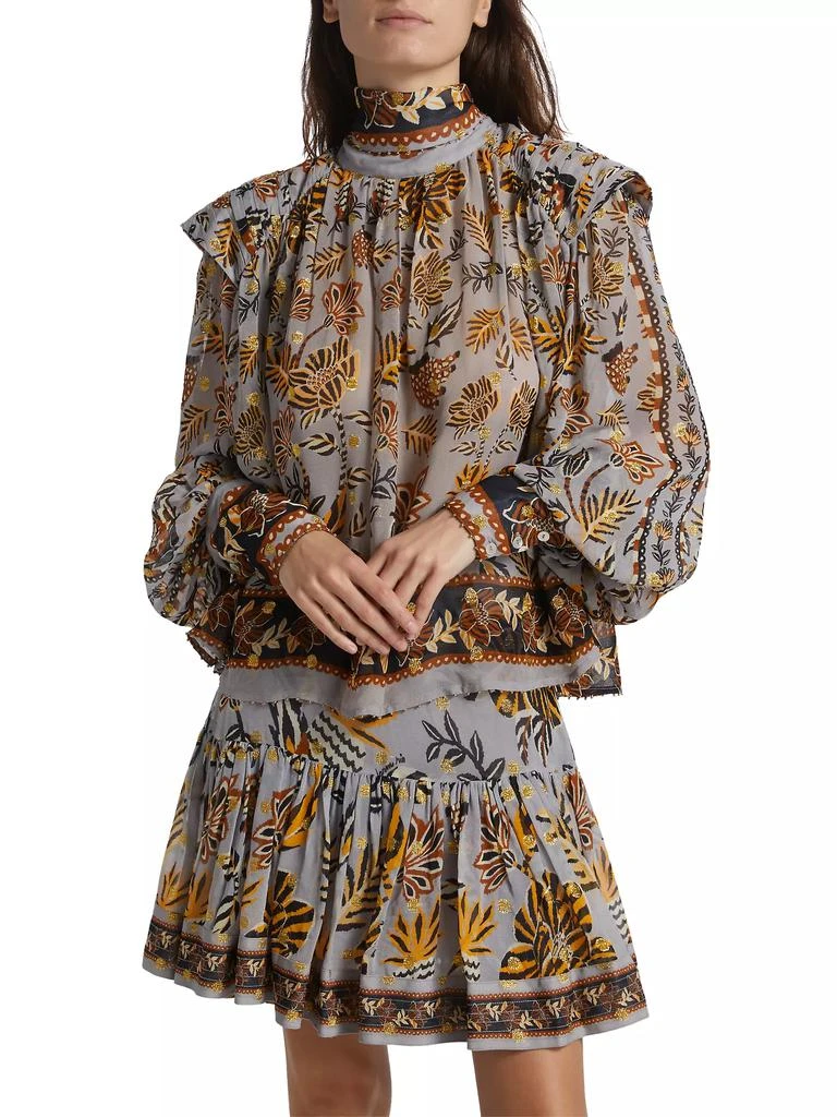 Farm Rio Floral Tapestry Embroidered Bishop-Sleeve Blouse 3