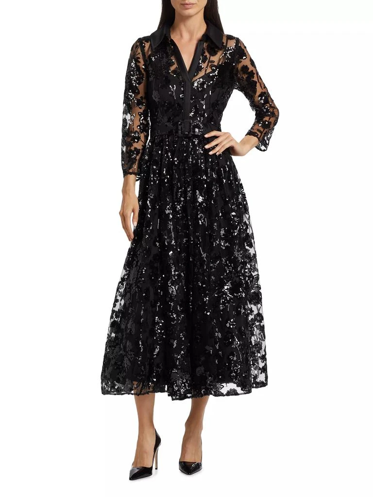 Badgley Mischka Sequined Floral Lace Shirtdress 3