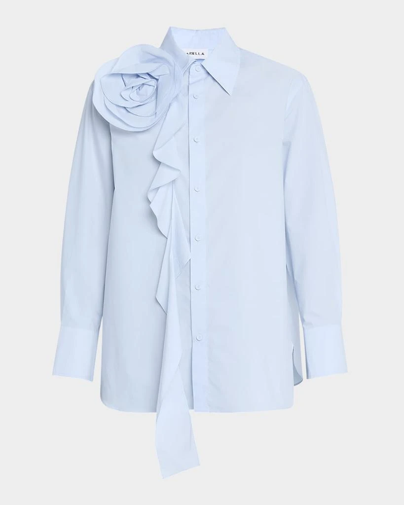 Marella Ketch Ruffle Rosette Cotton Poplin Shirt 1