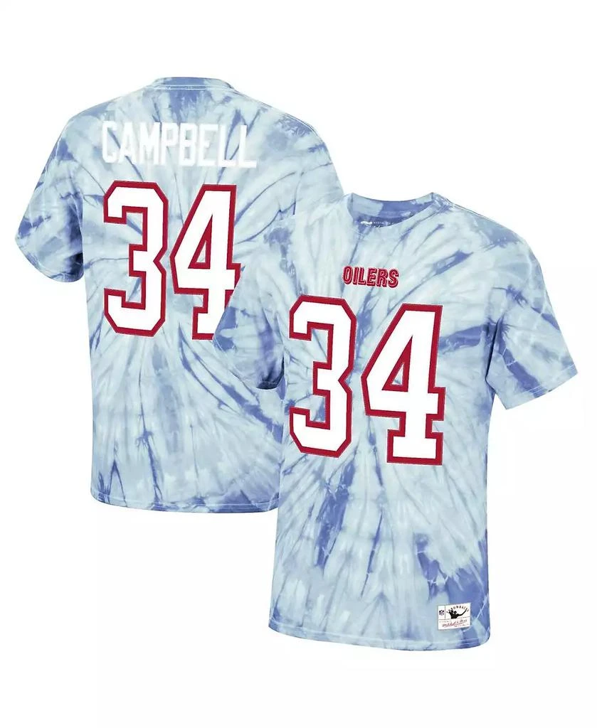 Mitchell & Ness Men's Earl Campbell Light Blue Houston Oilers Tie-Dye Retired Player Name and Number T-shirt 2