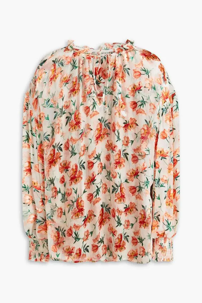 Alice + Olivia Julius ruffled floral-print devoré-satin blouse