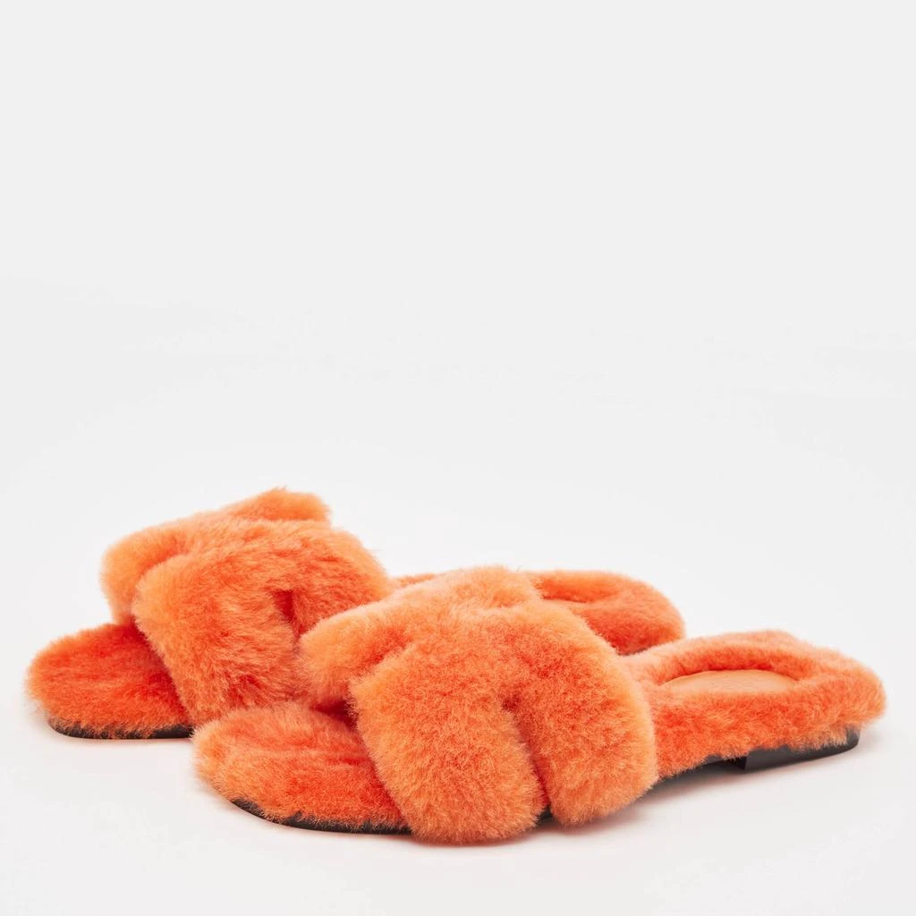 Hermes Hermes Orange Shearling Fur Oran Flat Slides Size 37.5 2