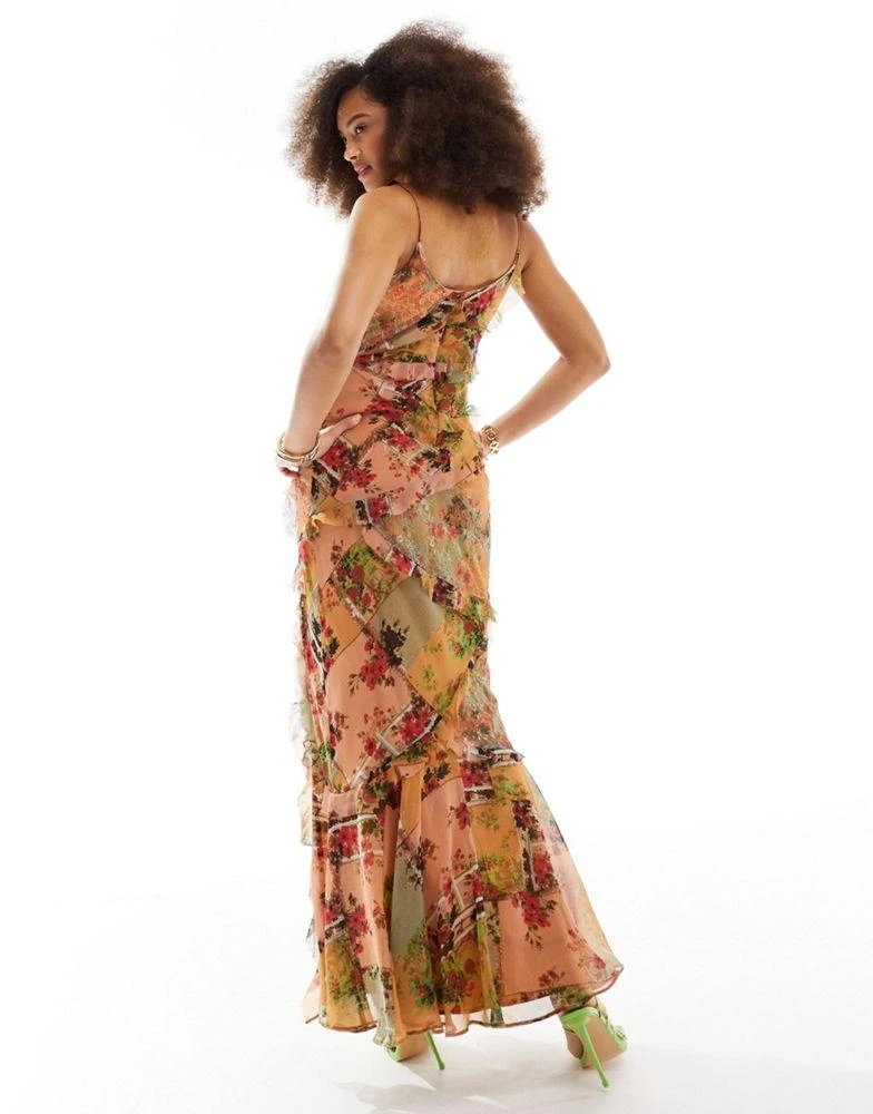 ASOS ASOS DESIGN cami bias maxi dress with ruffles with patched lace in mixed floral print 4