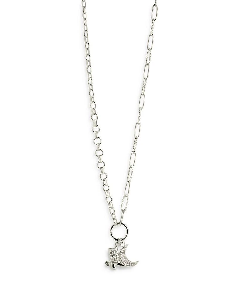 Sterling Forever Kelsea Pavé Moon & Cowboy Boot Pendant Necklace in Rhodium Plated, 16"-18" 1
