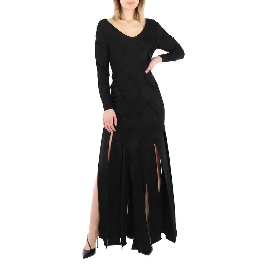 Ladies Black Anatori Long-sleeve Panelled Knit Gown