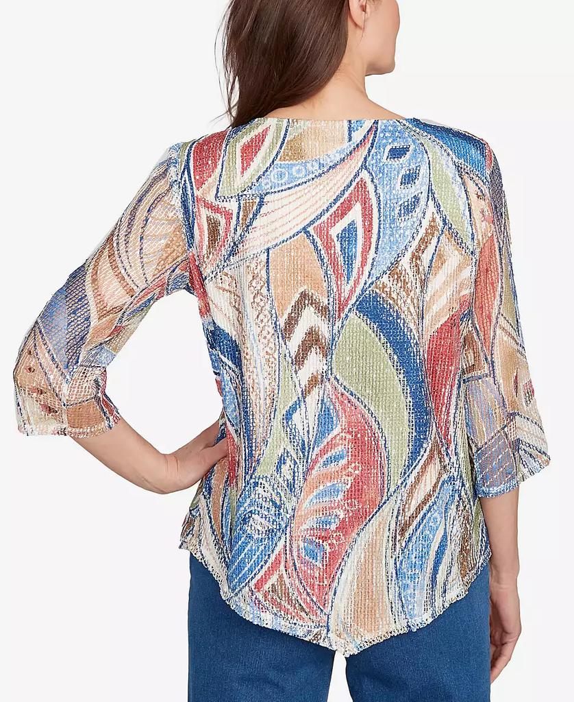 Alfred Dunner Women's El Paso Printed Leaf Textured Top with Necklace