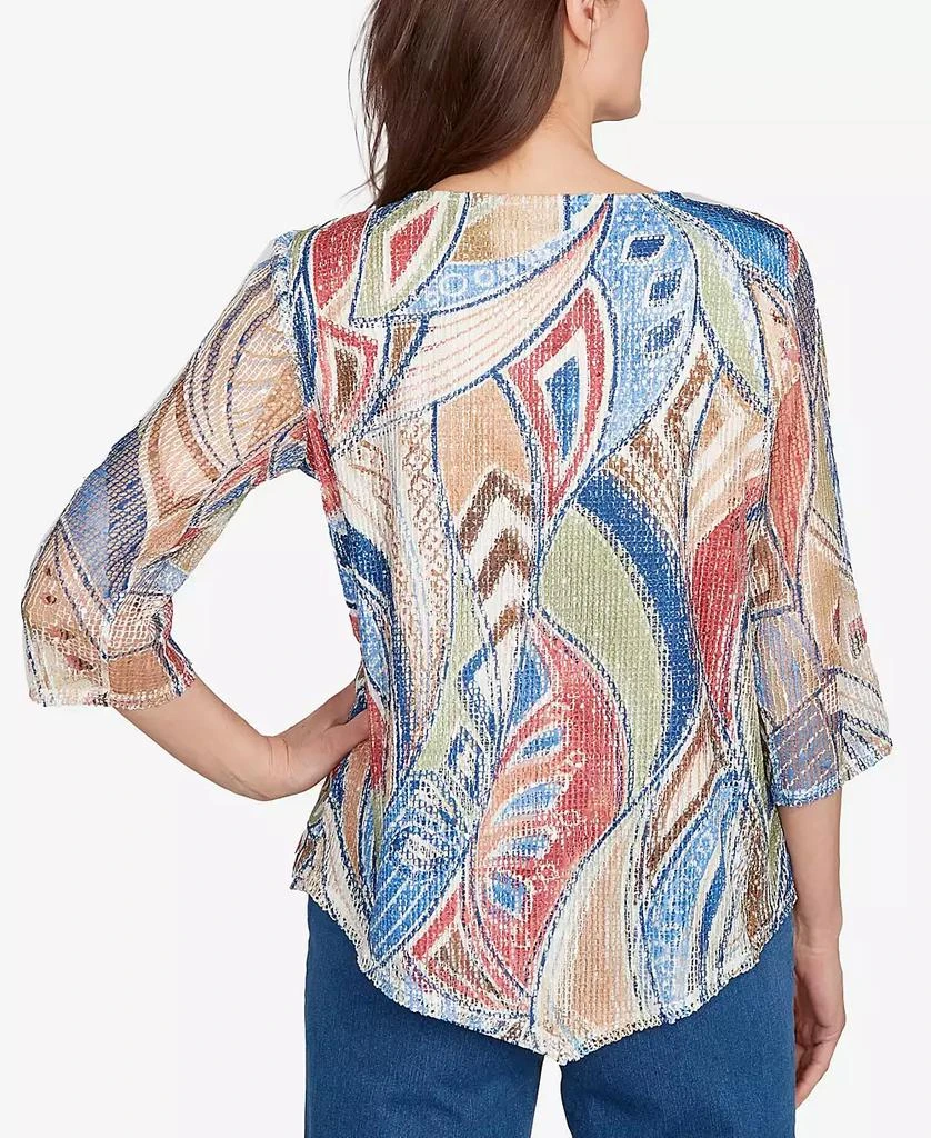 Alfred Dunner Petite El Paso Printed Leaf Textured Top with Necklace 4