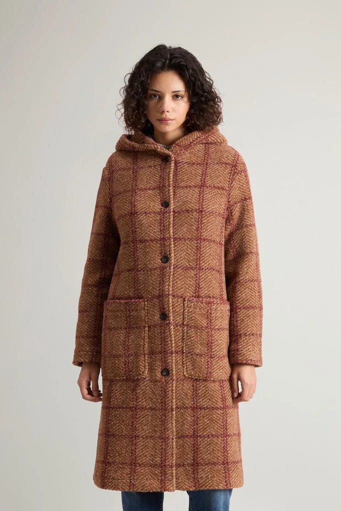 Woolrich Gentry Long Check Coat with Hood - Women - Brown 1