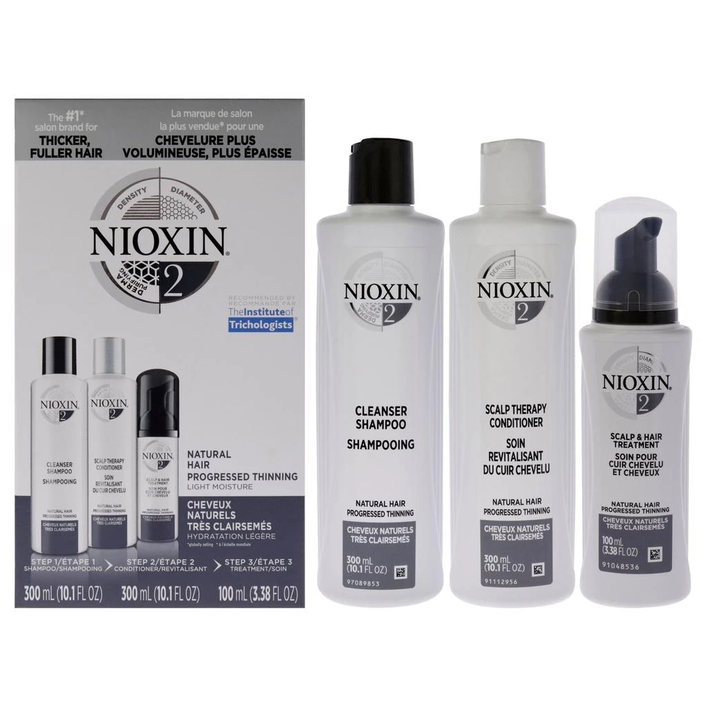 NIOXIN System 2 Kit by  for Unisex - 3 Pc 10.1oz Cleanser Shampoo, 10.1 oz Scalp Therapy Conditioner, 3.38oz Scalp and Hair Treatment 1