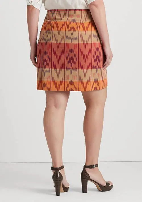Ralph Lauren Plus-Size Geo-Motif Cotton-Linen Wrap Skirt 2
