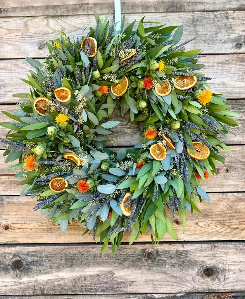 GreenishBlu Real Aromatic Wreath Bayleaf, Seeded Eucalyptus, Safflower, Dried Lavender and Dehydrated Orange Slices, 22" 3