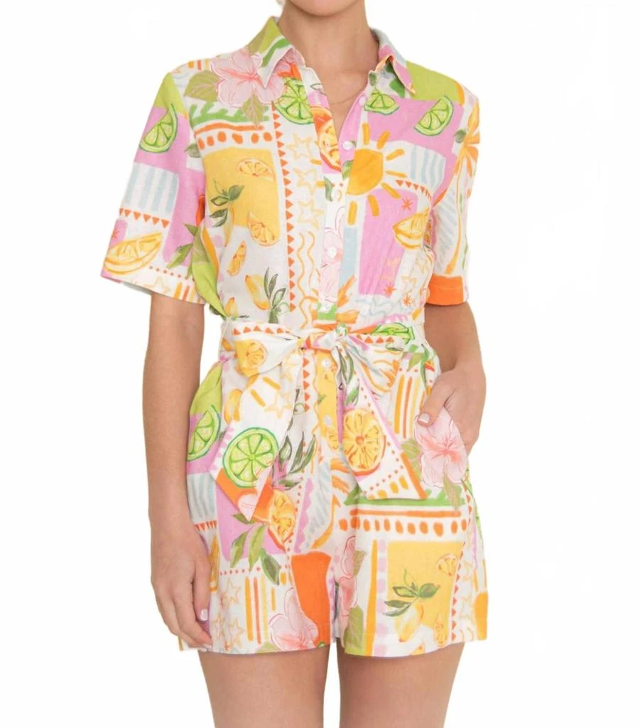 Fore Collection Tropical Citrus Print Romper In Ivory Multi