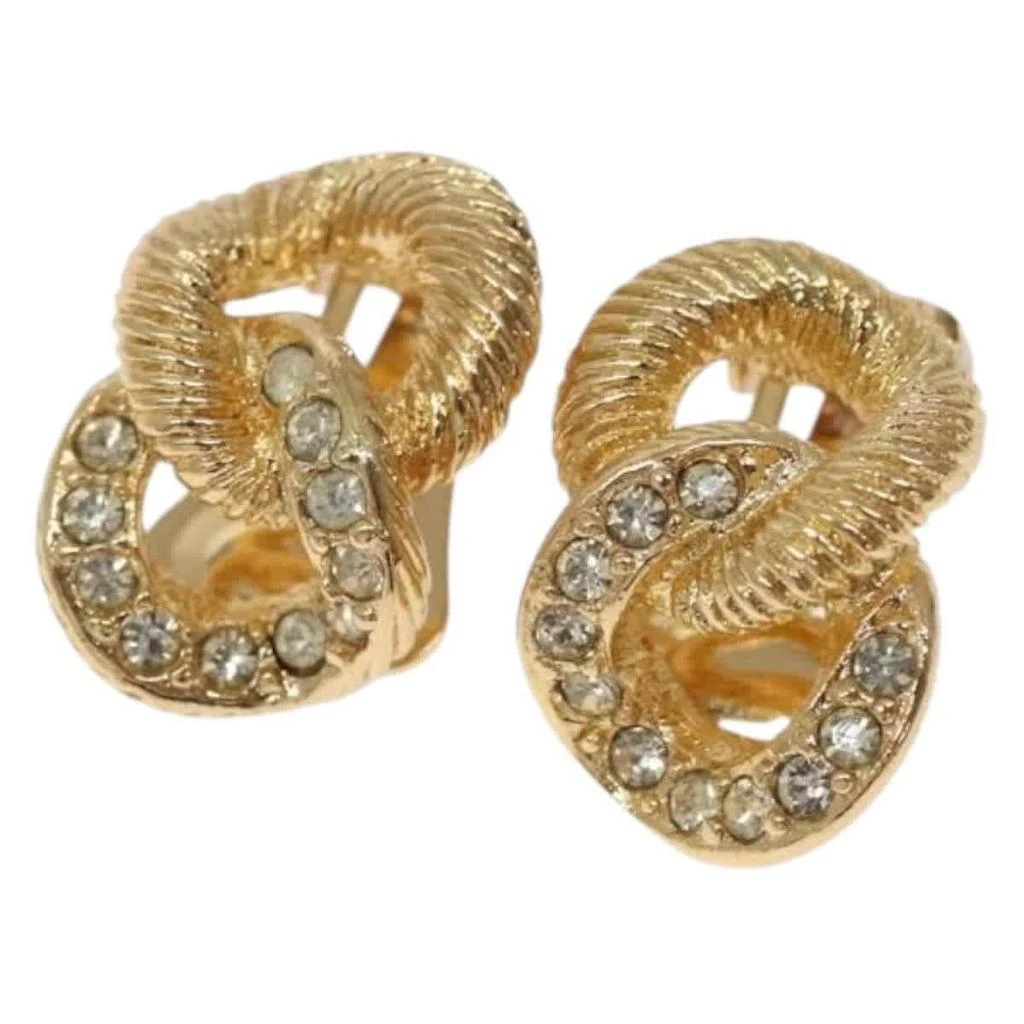 Dior Vintage Chain Link Clip-On Earrings Metal With Crystals Metal Earrings Jewelry (Pre-Owned)