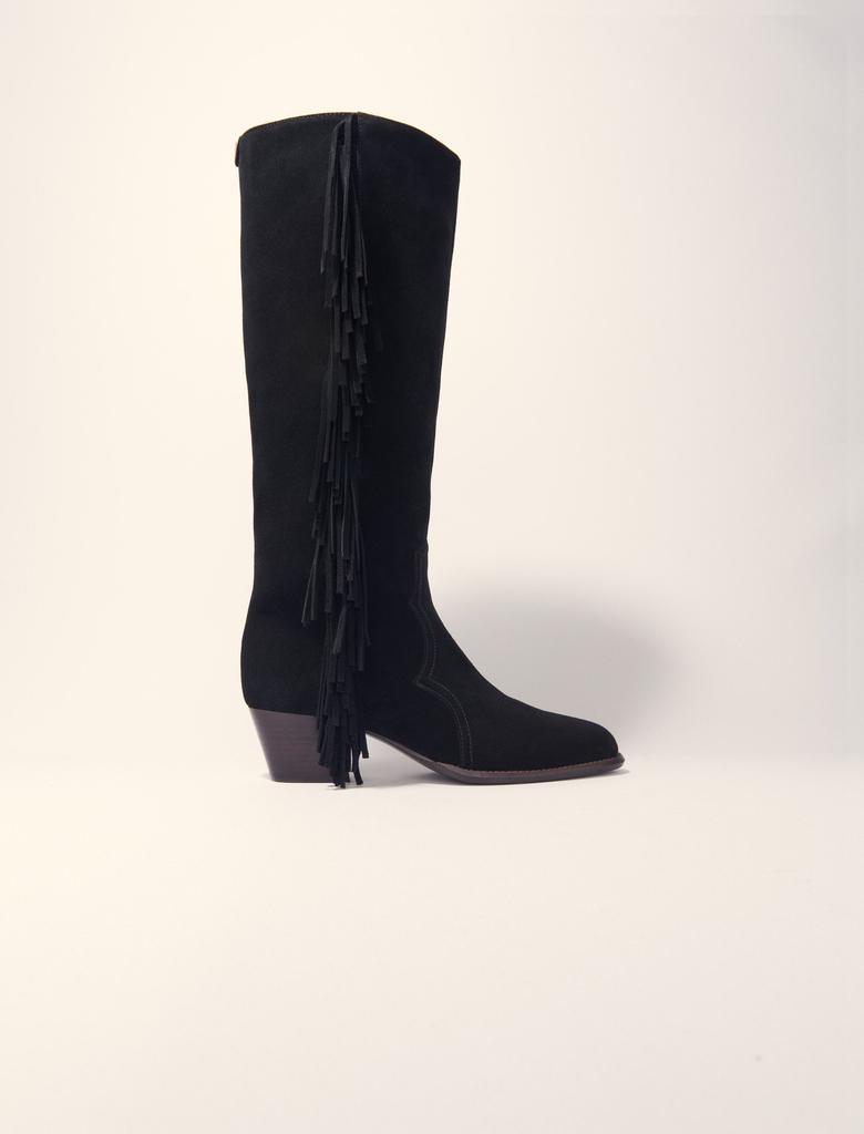 Maje Maje Woman's resin Upper: Fringed suede cowboy boots for Spring/Summer