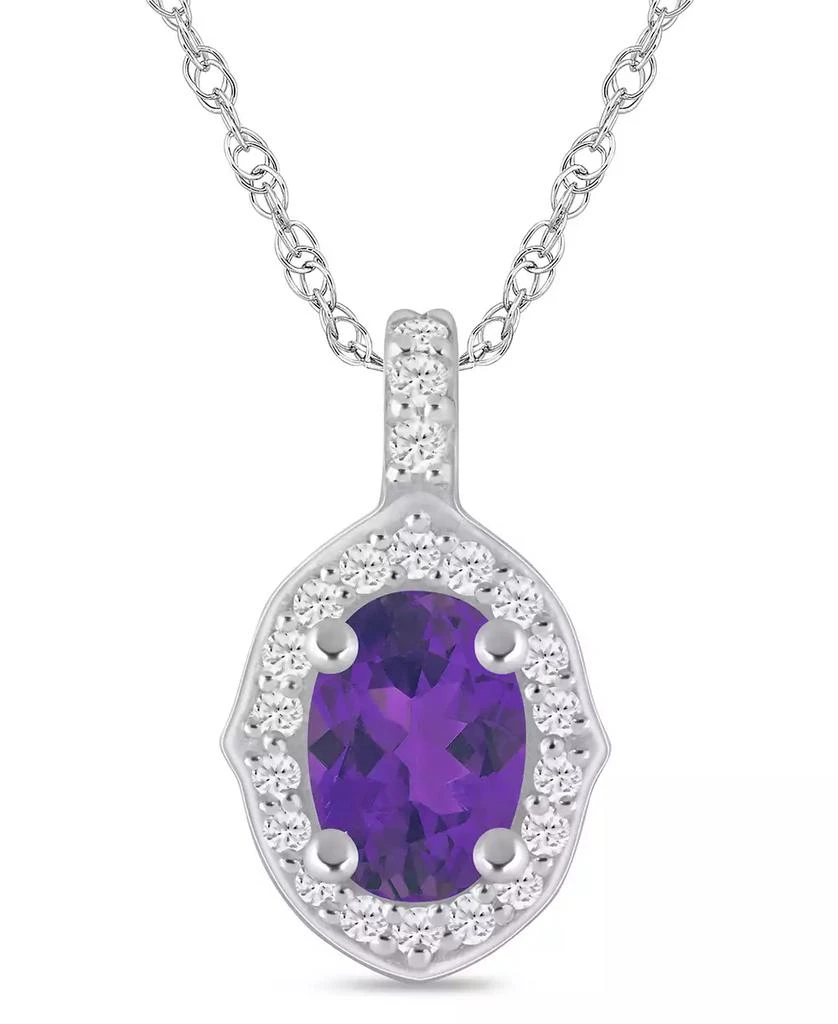 Macy
s Gemstone and Diamond Halo Pendant Necklace (1/5 ct. t.w.) in 10k White Gold (also in 10k Yellow Gold)