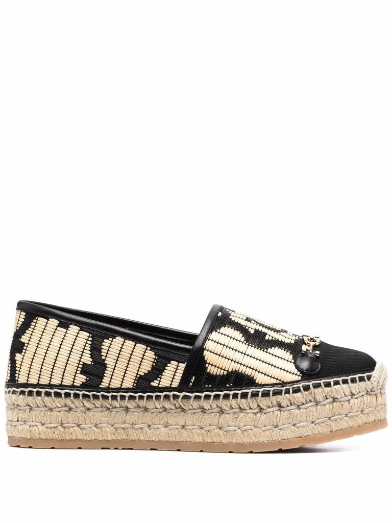 Salvatore Ferragamo Women's Logo Embroidered Espadrilles In Black-Beige