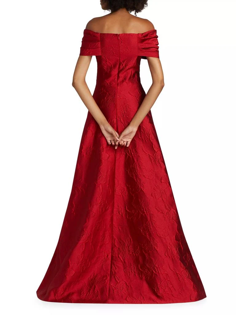 Teri Jon Floral Jacquard Bow-Shoulder Gown 5