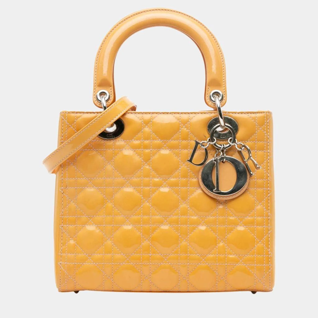 Dior Dior Yellow Medium Patent Cannage Lady Dior Tote Bag 1