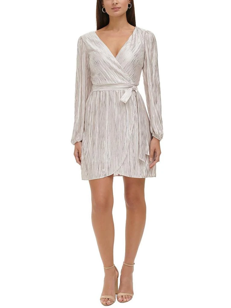 GUESS Womens Metallic Above Knee Wrap Dress 1