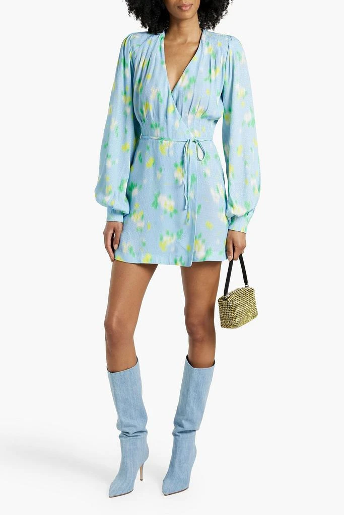 ROTATE Birger Christensen Pleated printed jacquard mini wrap dress 2