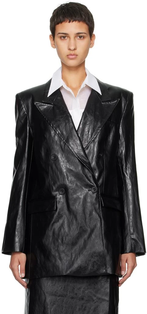 Esse Studios Black Milos Faux-Leather Blazer 1