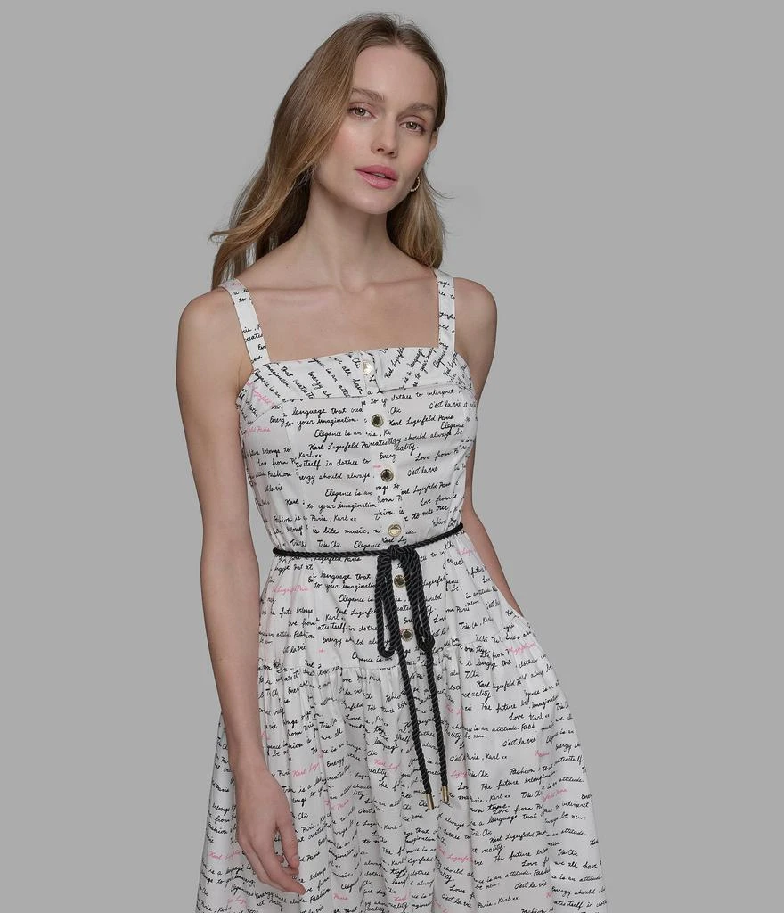 Women's Signature Print Maxi Dress with Belt | White Multi | Size: 4 | Karl Lagerfeld Paris