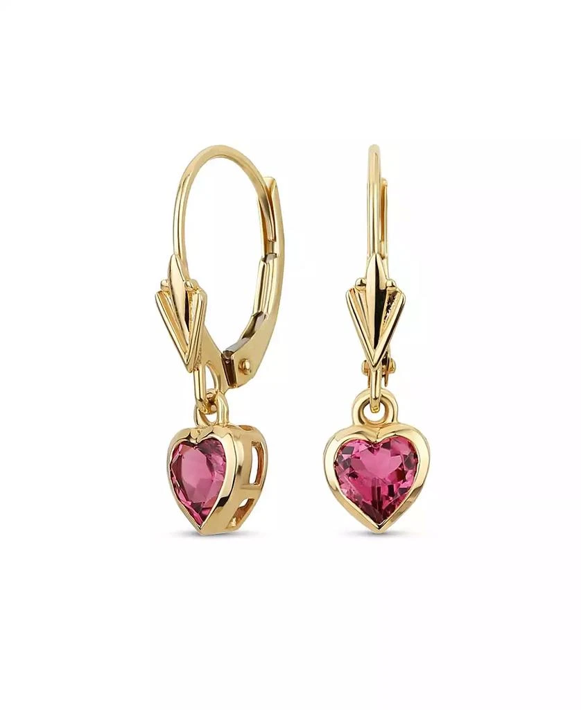 Bling Jewelry Petite 14K Yellow Gold Bezel Set Ruby Red Tourmaline Heart Dangle Earrings Lever-Back