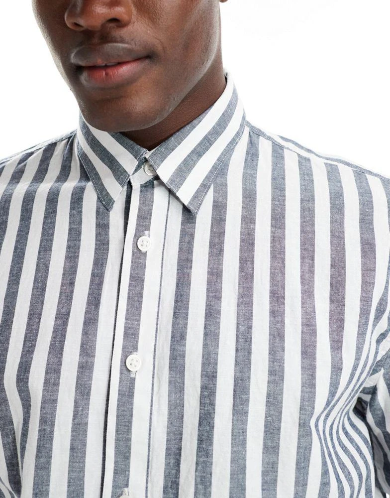 Selected Homme Selected Homme oversized linen mix shirt in navy stripe 3