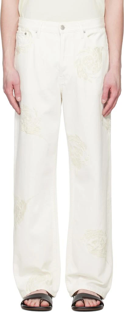 Dries Van Noten Off-White Embroidered Pattern Jeans 1
