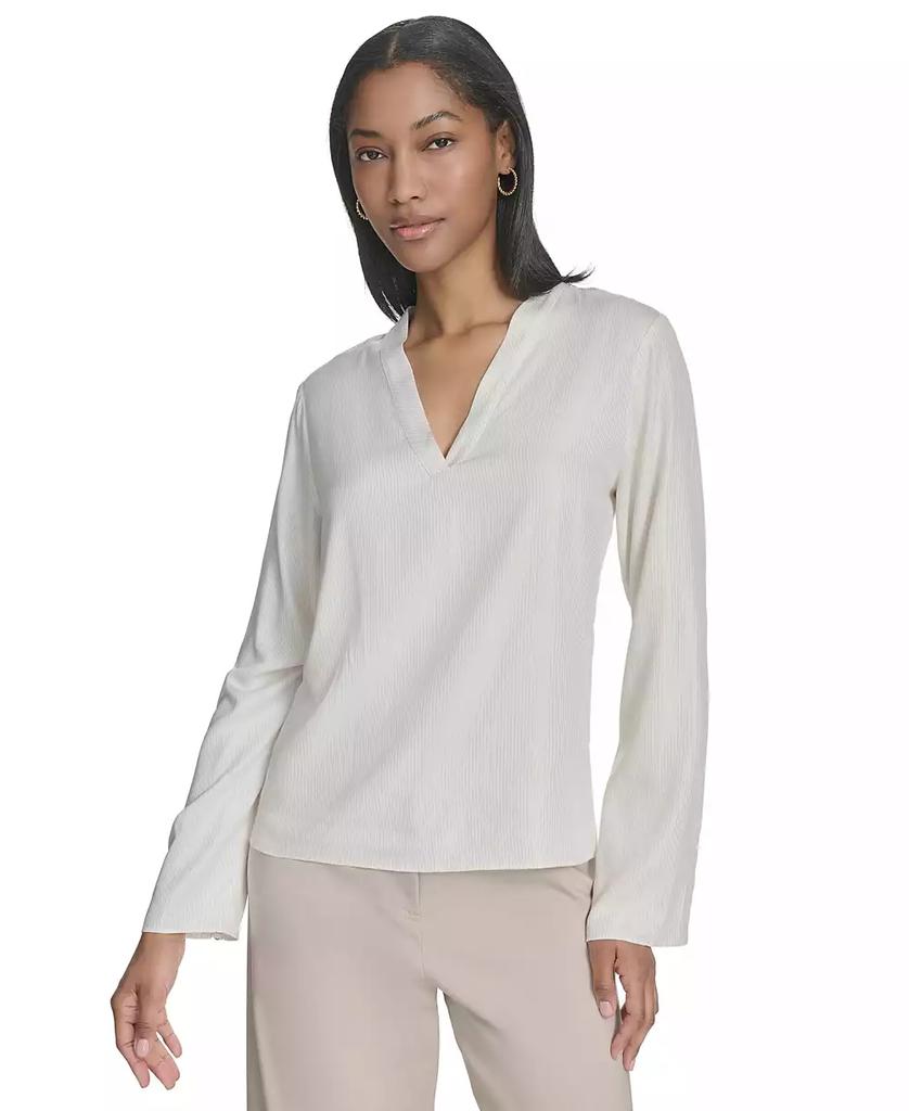 HALSTON Women's Banded V-Neck Long-Sleeve Blouse