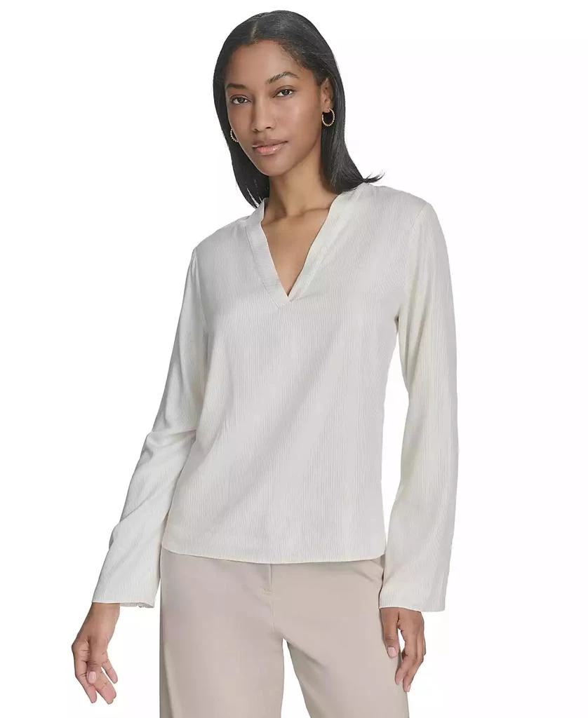 HALSTON Women's Banded V-Neck Long-Sleeve Blouse 1