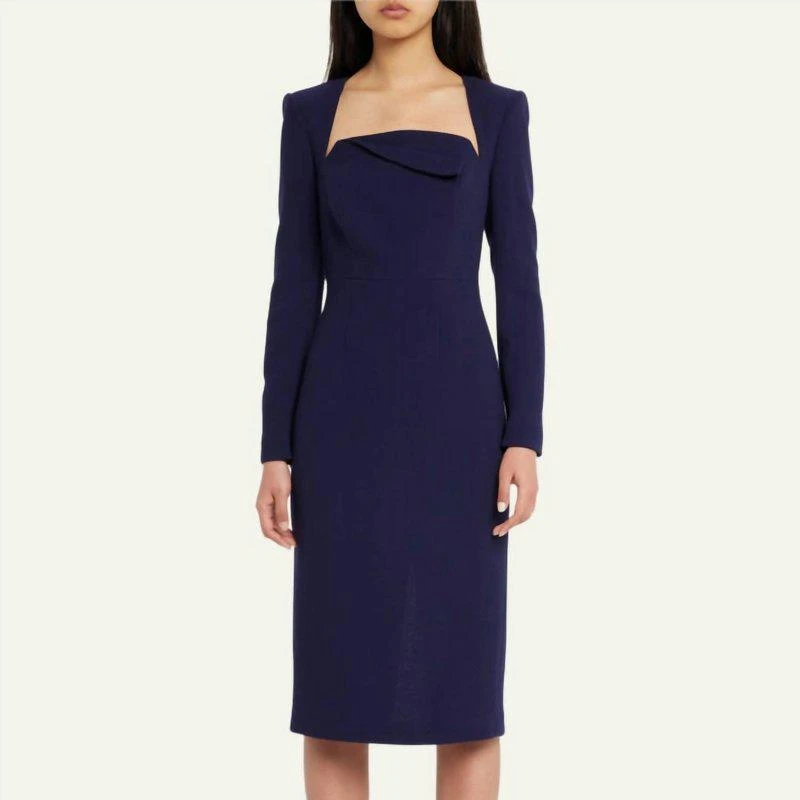 ROLAND MOURET Origami Neck Crepe Midi Dress 1
