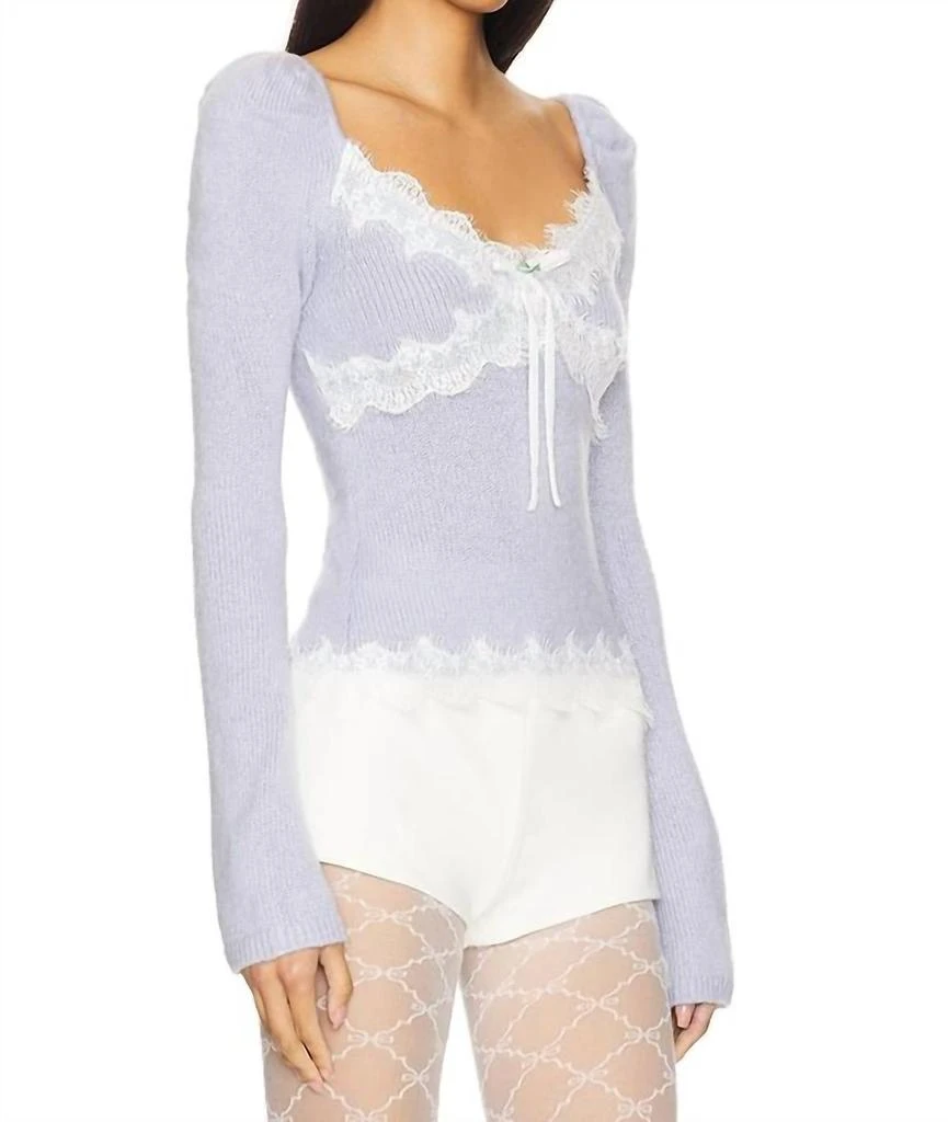 For Love & Lemons Rosaleen Knit Sweater In Blue 2